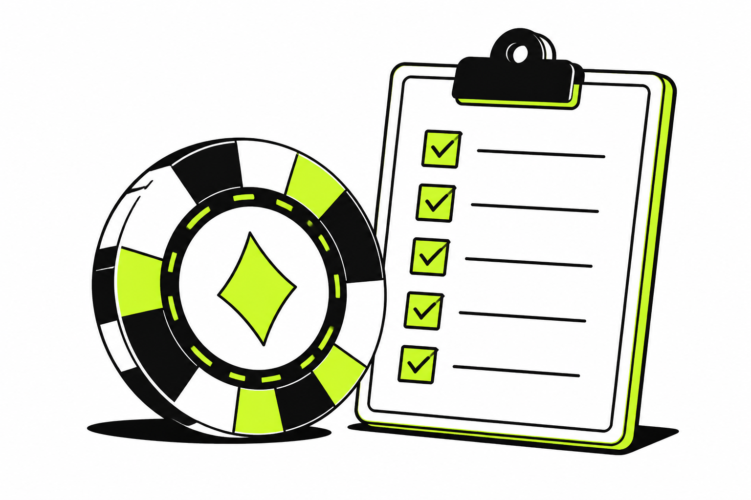Illustration of a checklist beside a casino chip